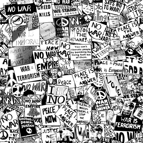 multiple anti war posters collaged together